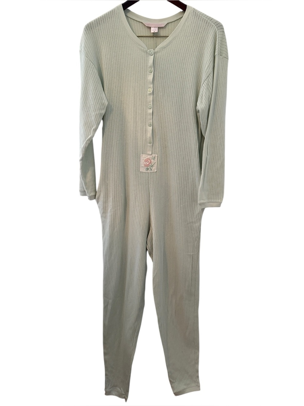 Vintage 90’s Victoria's Secret Mint Green Ribbed One-Piece cottagecore Footie pj